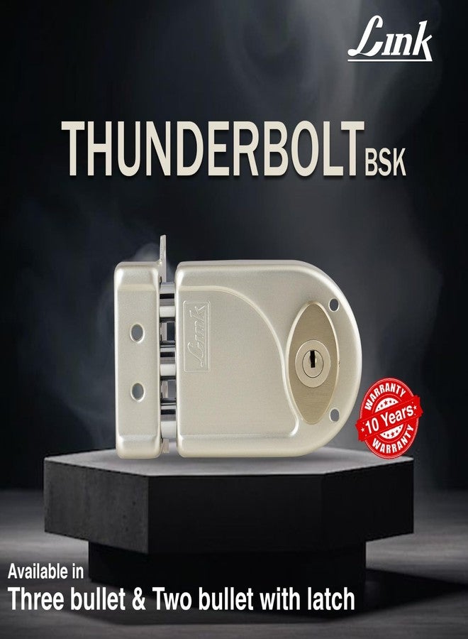 Link Heavy-Duty Main Door Rim Lock with 14-Pin Dimple Key Technology, Big Oval Brass Knob, and 3 Dead Bolts | Silver | 10 Years Warranty - Image 5